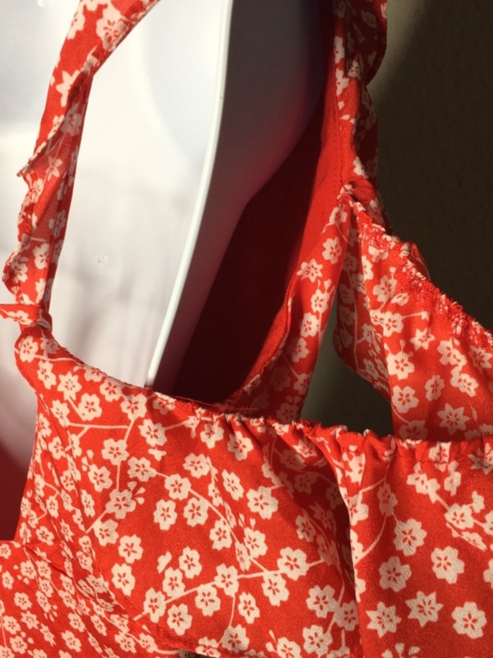 Red Floral Ruffle Cold-Shoulder Mini Dress - Picture 7 of 7